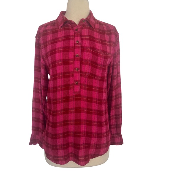 By Anthropologie Tops - Anthropologie Isadora Women's Plaid popover Oversized Button Down Top Sz XS